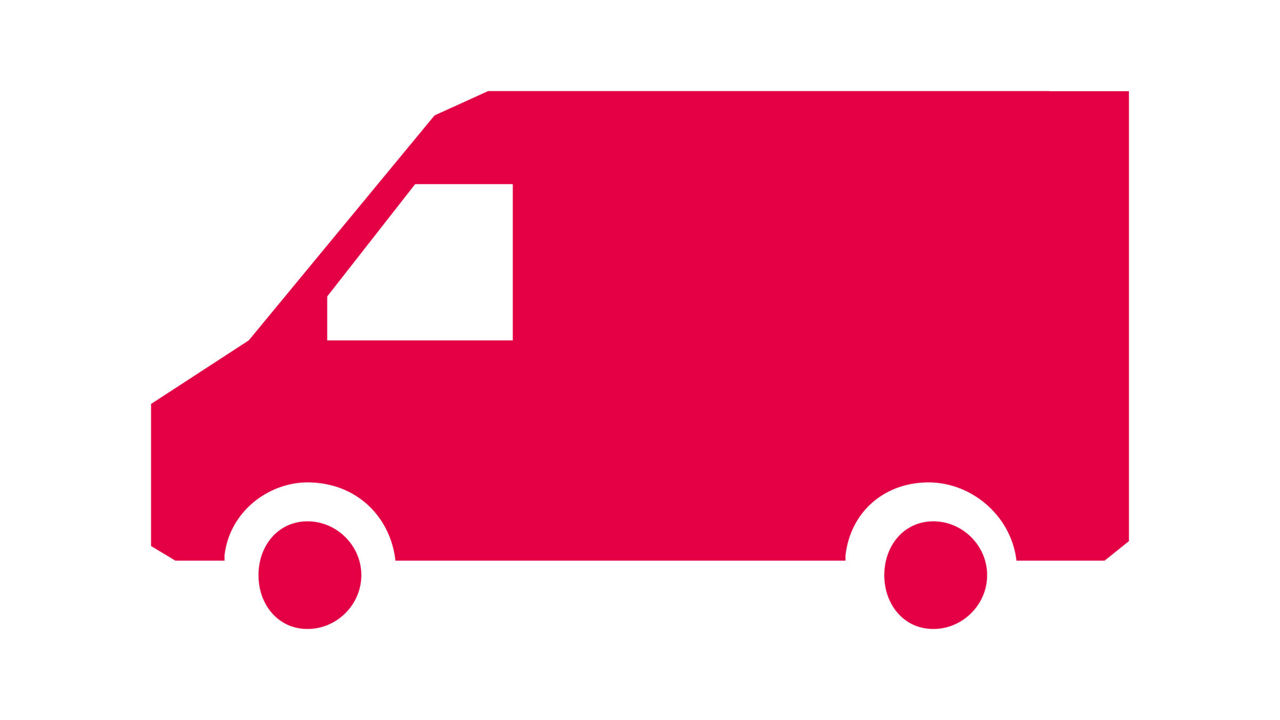 Red icon of a van